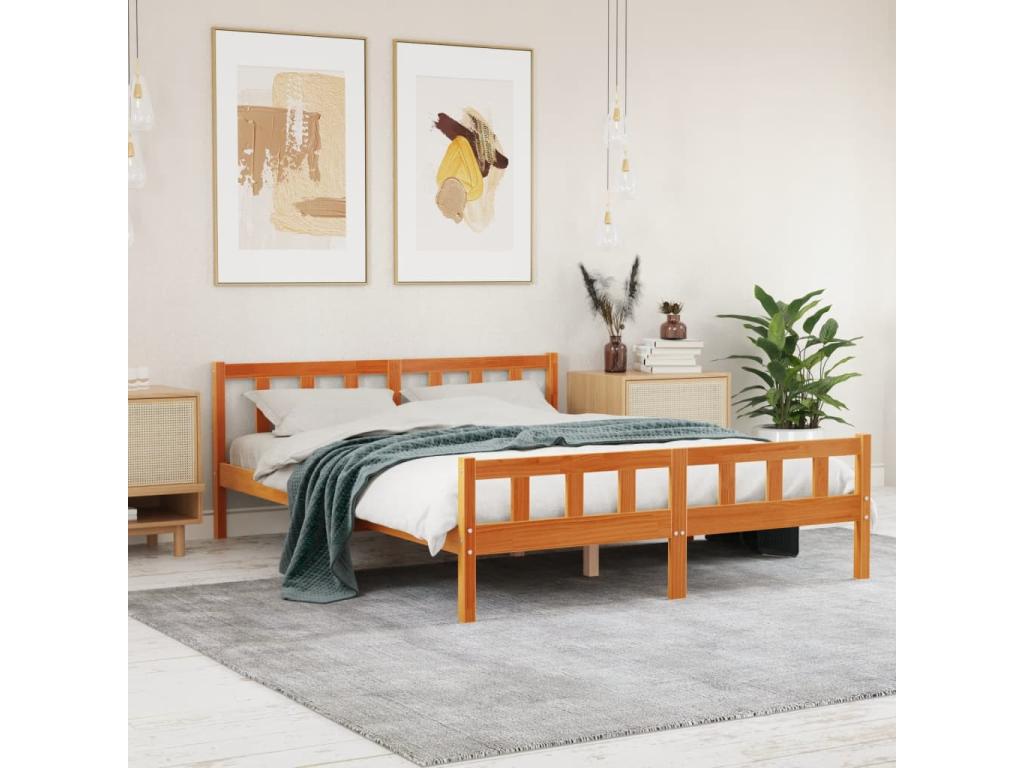 Brown bed frame and headboard 150x200 pine wood OUYA58924