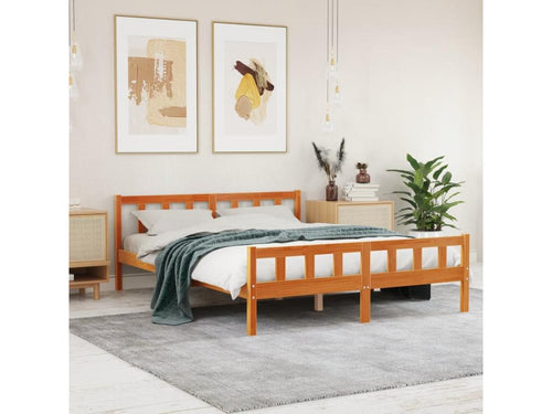 Brown bed frame and headboard 150x200 pine wood OUYA58924