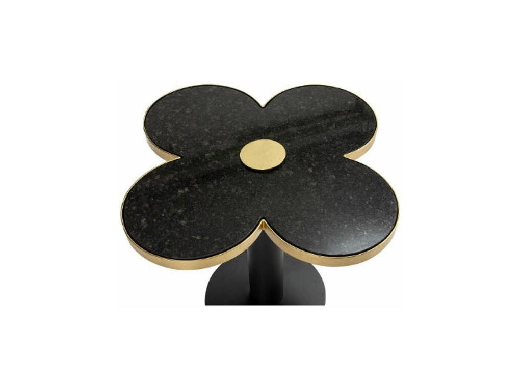 CAVY13160 Four-Leaf Clover Designer Coffee Table in Black Granite and Black Metal