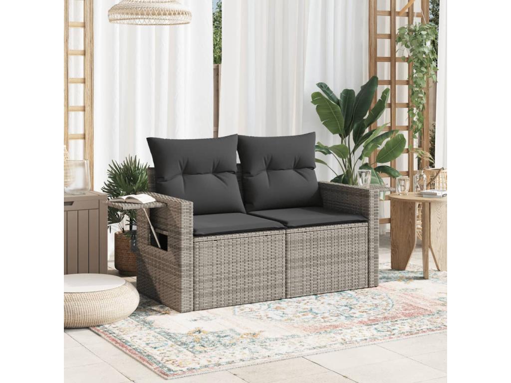 2-seater garden sofa with grey woven resin cushions MIZS32944