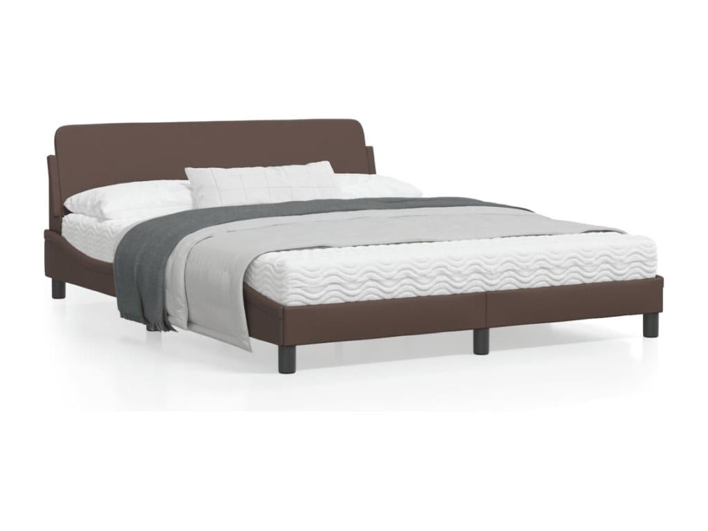 Bed frame with headboard, brown, 160x200 cm, faux leather, CPGY75494