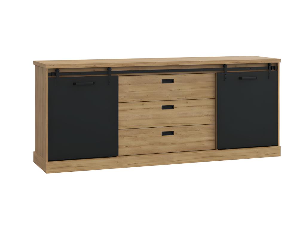 Sideboard 214 cm with 2 sliding doors and 3 drawers in black oak finish - FARM QJDD51963