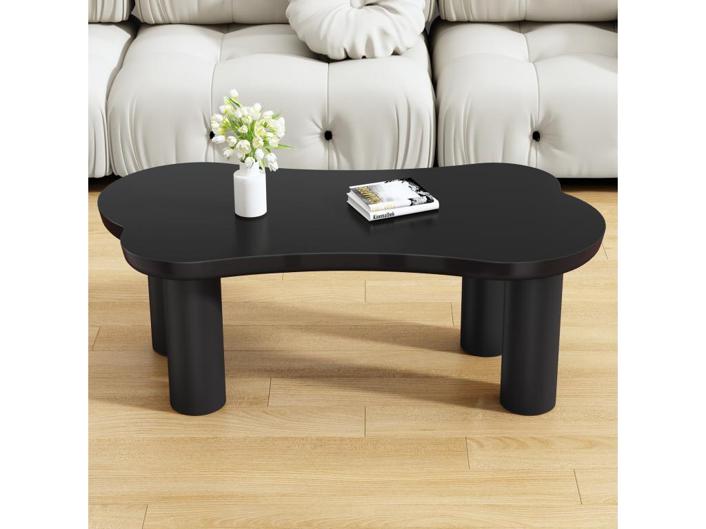 Irregular bone-shaped coffee table - 113x58x40.5 cm - MDF top and PVC legs - Black YANJ56039