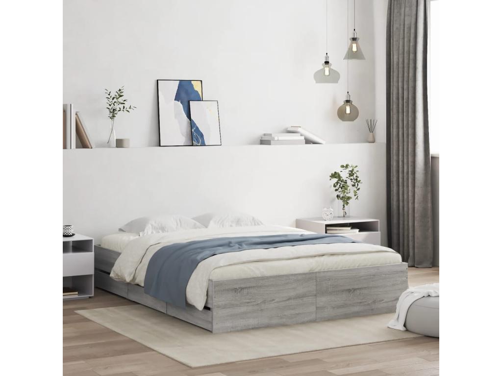 Nobellea grey bed frame and drawers 140x200 engineered wood MYJL09900