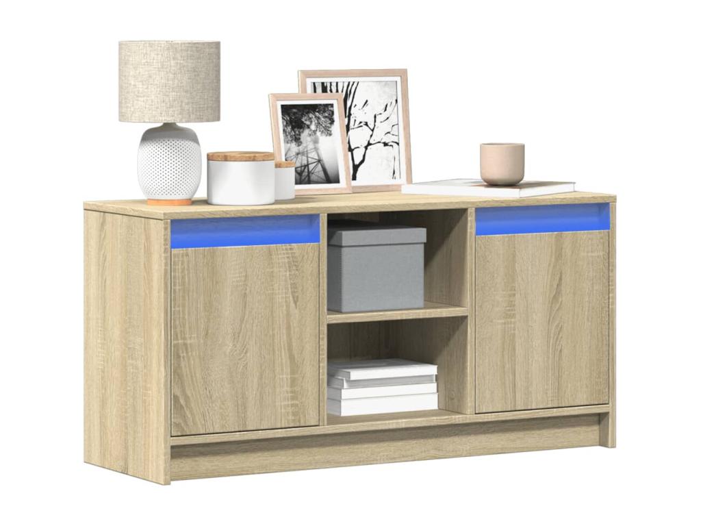 TV stand with LED lighting, Nobellea oak finish, 100x34x50 cm, engineered wood, DYON84792