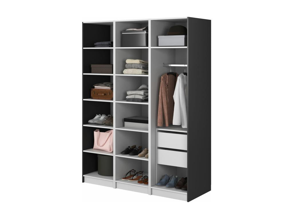 3-door wardrobe with long hanging rail and drawers - 150 cm - black - Dekonao RKIB43498