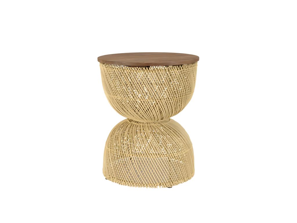 Dekonao - Beige rattan side table with recycled teak wood top GWCJ52066