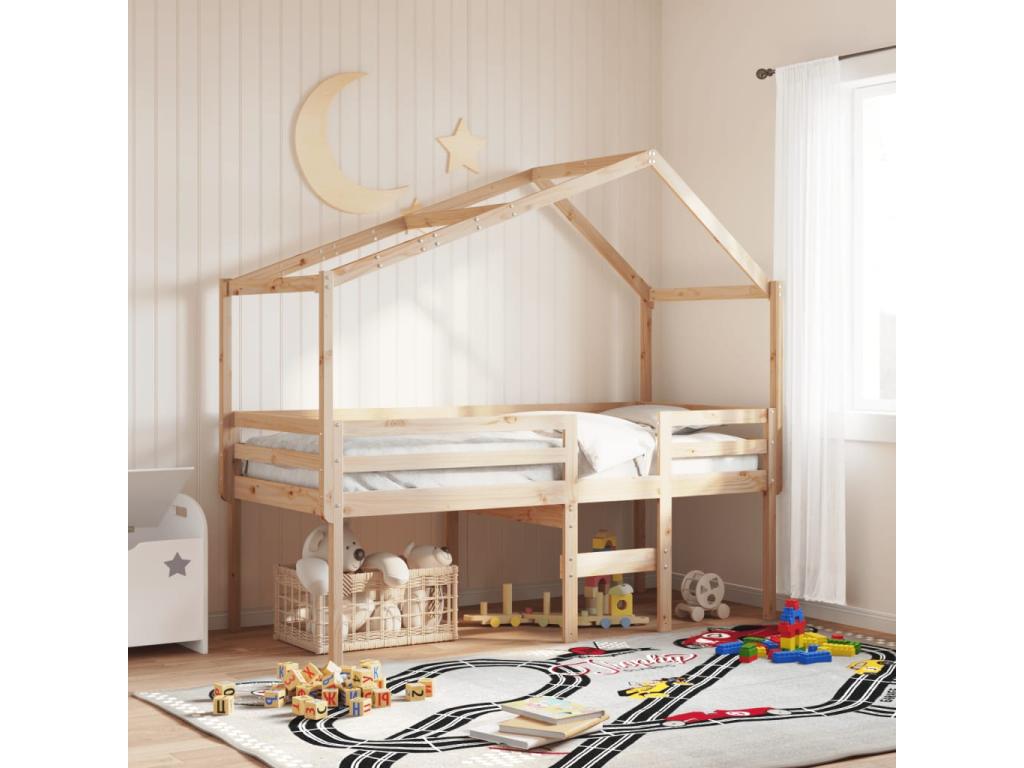 High bed with roof 75x190 cm solid pine wood WXZL19394