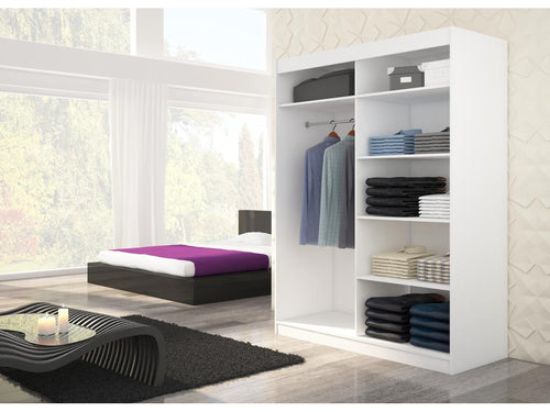 White bedroom wardrobe with 2 sliding doors and horizontal mirrors, Nobellea 150cm DYDZ14066