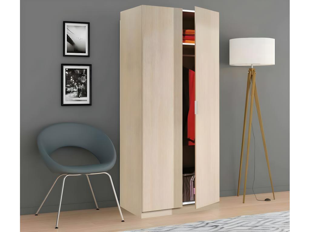 Nobellea Wardrobe, Bedroom Wardrobe with 2 Hinged Doors, Bedroom Furniture with 1 Shelf and Clothes Rail, 82x52x180 cm, Oak, SNDM43361