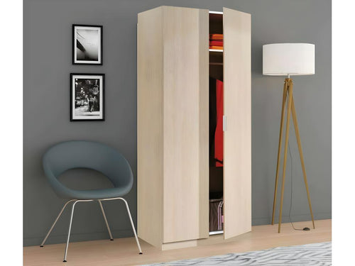 Nobellea Wardrobe, Bedroom Wardrobe with 2 Hinged Doors, Bedroom Furniture with 1 Shelf and Clothes Rail, 82x52x180 cm, Oak, SNDM43361