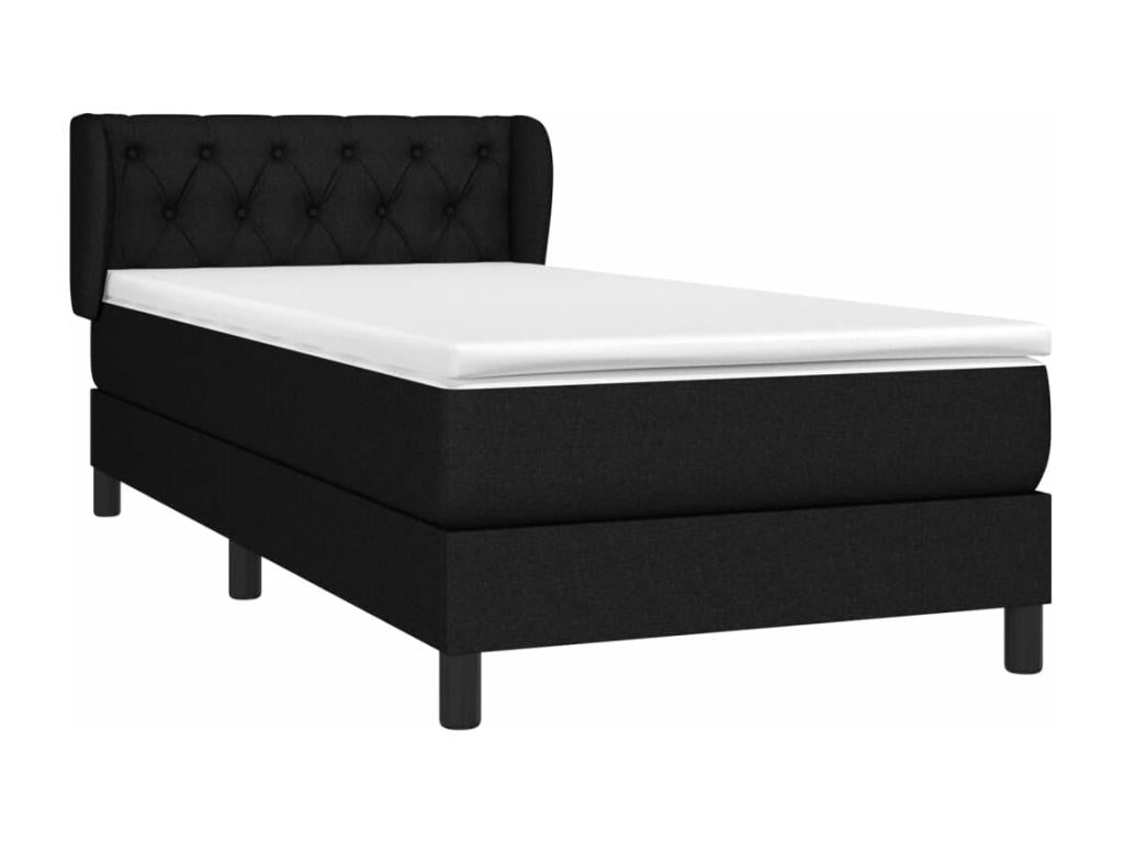 Upholstered bed base and mattress, black, 80x200 cm, fabric QOST06394