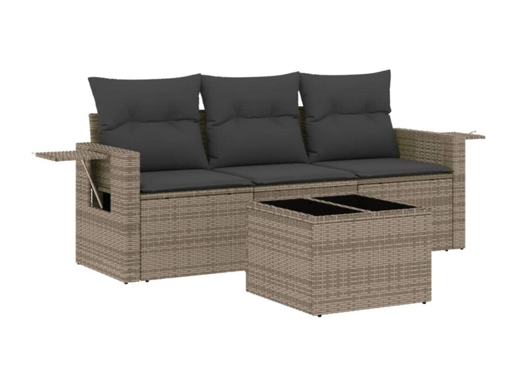 4-piece garden furniture set with grey resin wicker cushions VWNN89964