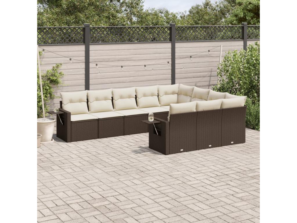 10-piece garden furniture set with brown resin wicker cushions TGHN03344