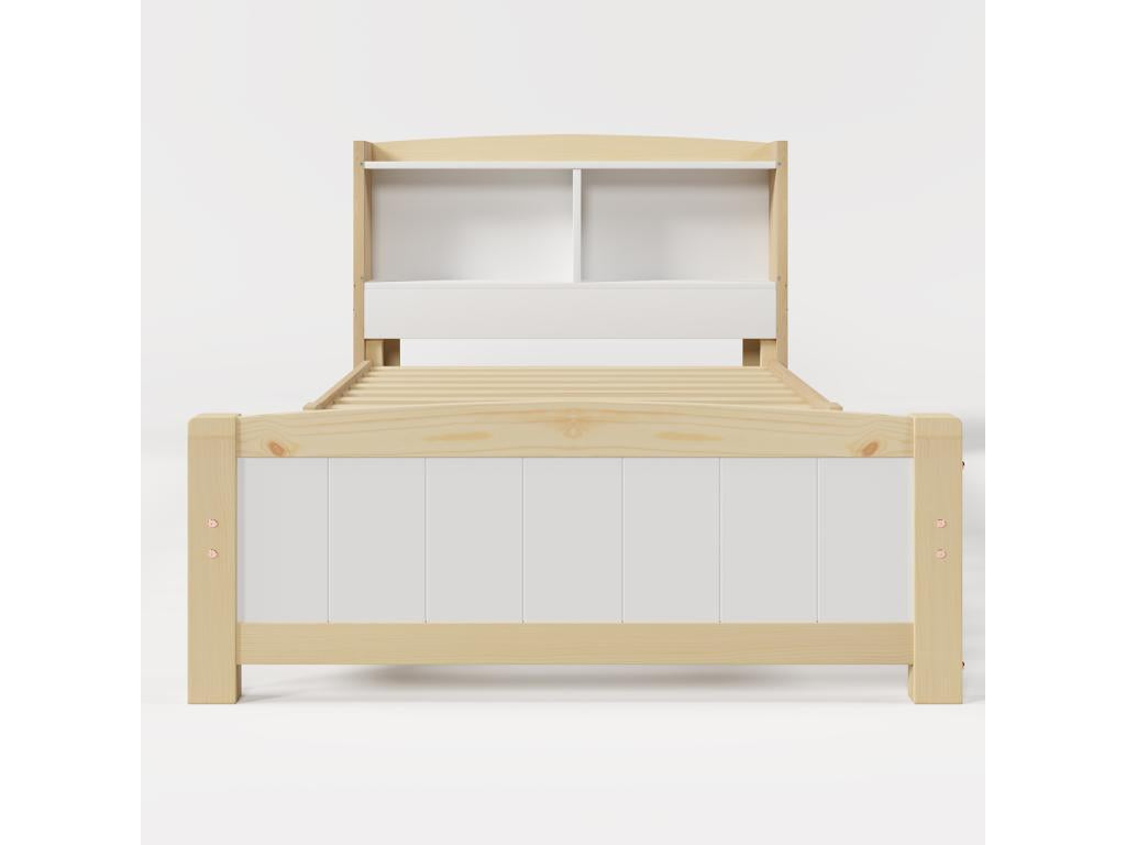 Bed with headboard, storage and drawers - 90x200 cm - White - Dekonao MKAO82376