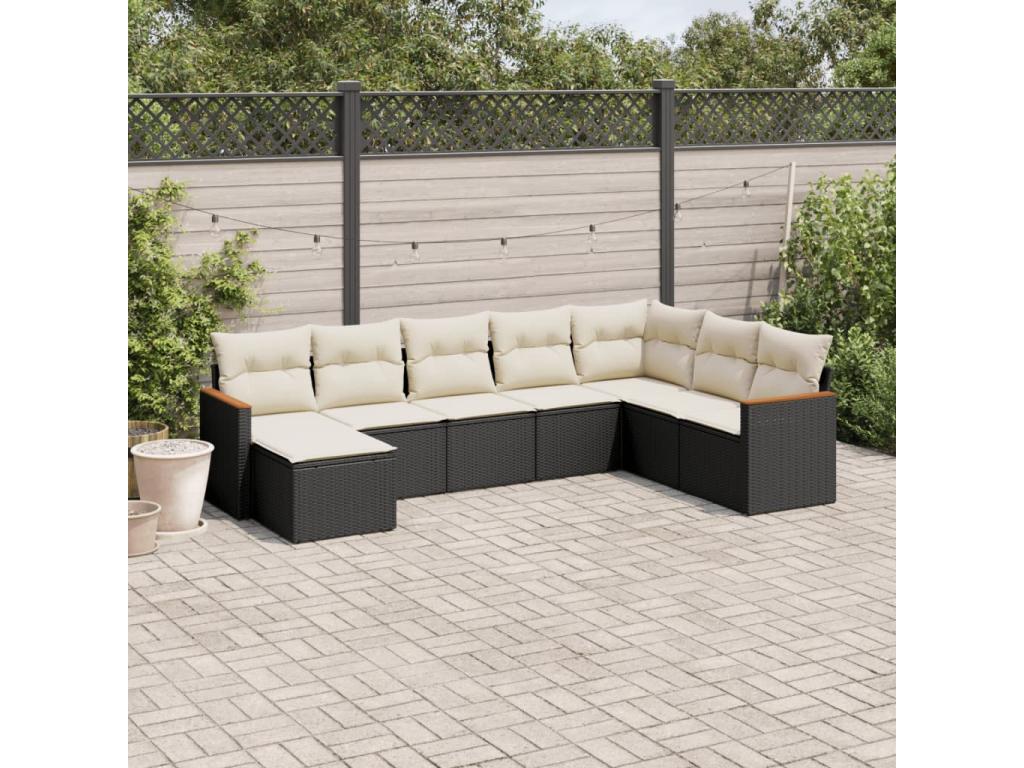 8-piece garden furniture set with cushions, black woven resin WTLA62471