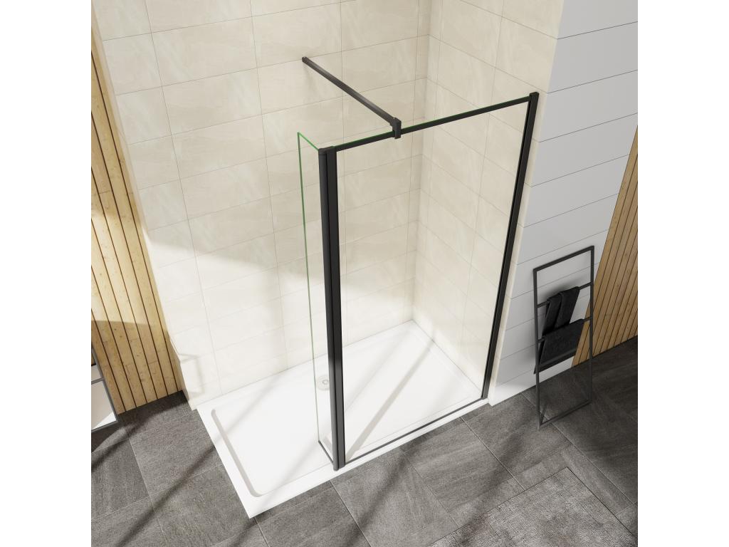 Nobellea industrial black shower screen 90x200cm with a 30cm pivoting return, supplied with a 90cm stabilizing bar OHHM25923