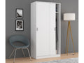 Wardrobe with 2 Sliding Doors, White - Dimensions: W 100 cm x H 200 cm x D 50 cm NLVW74588