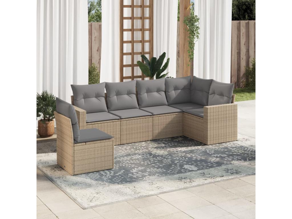 Garden furniture set with cushions, 6 pieces, beige woven resin, TRLZ52827