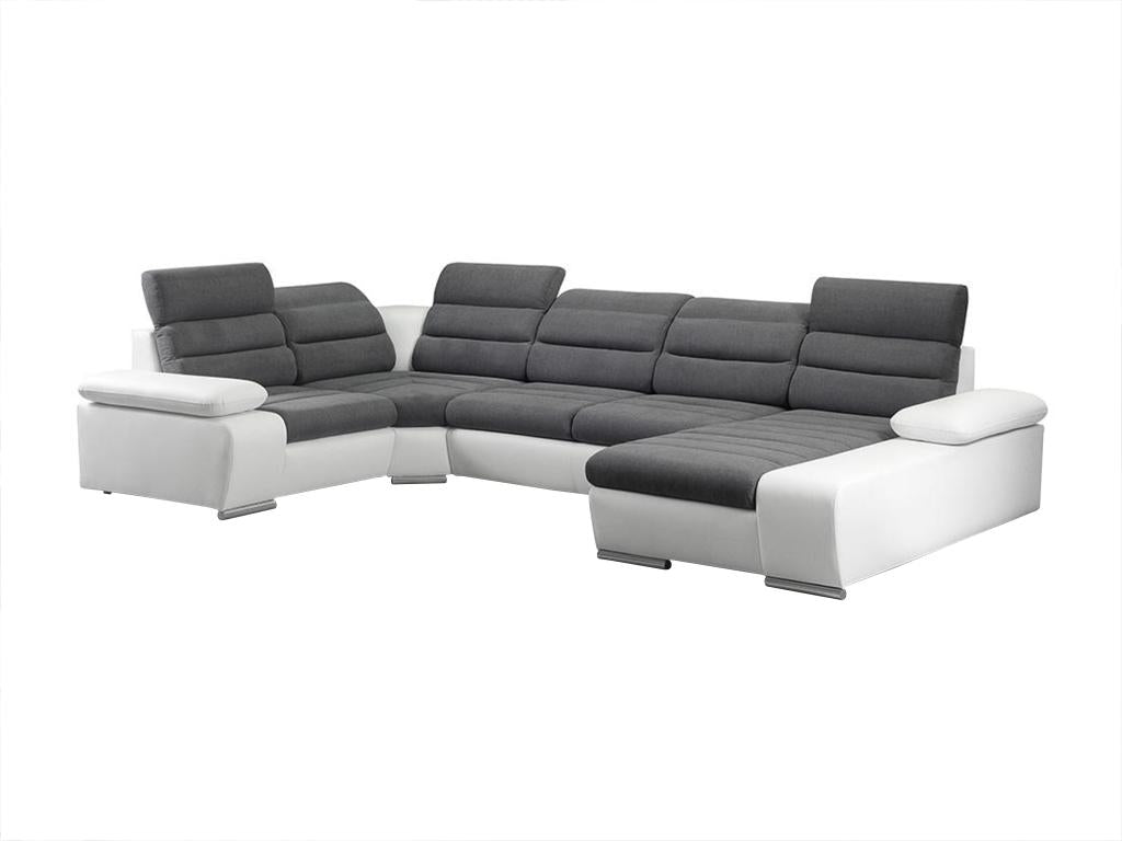 Boisona panoramic corner sofa bed in fabric and faux leather - Two-tone Grey/White - Right-hand corner ICRH60487