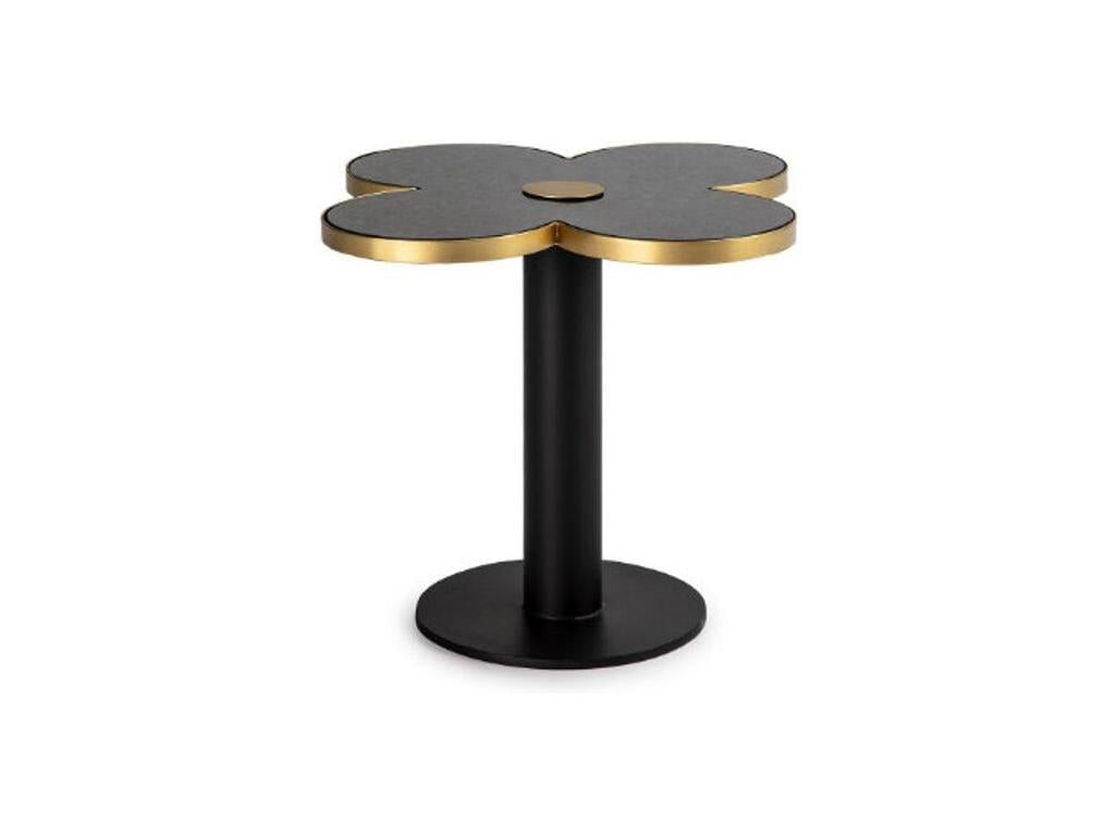 CAVY13160 Four-Leaf Clover Designer Coffee Table in Black Granite and Black Metal