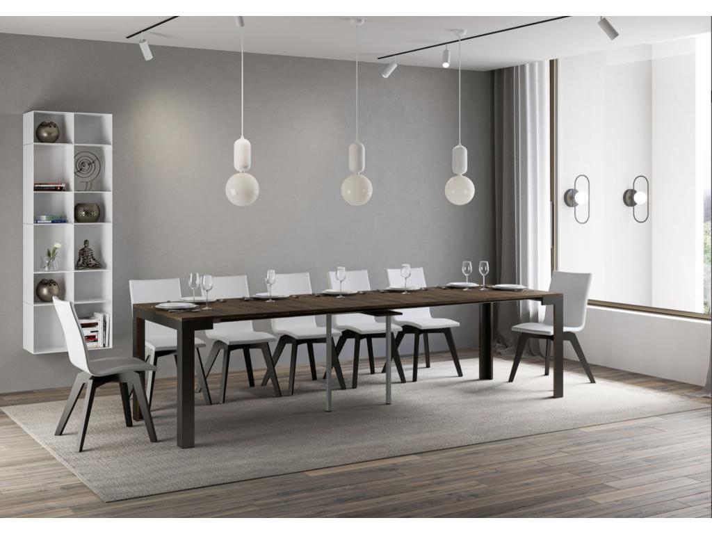 Dekonao Evolution extendable wooden console table with 4 wooden and steel legs, anthracite - Brown - 4-leg support - 5 extension leaves IVNA59087