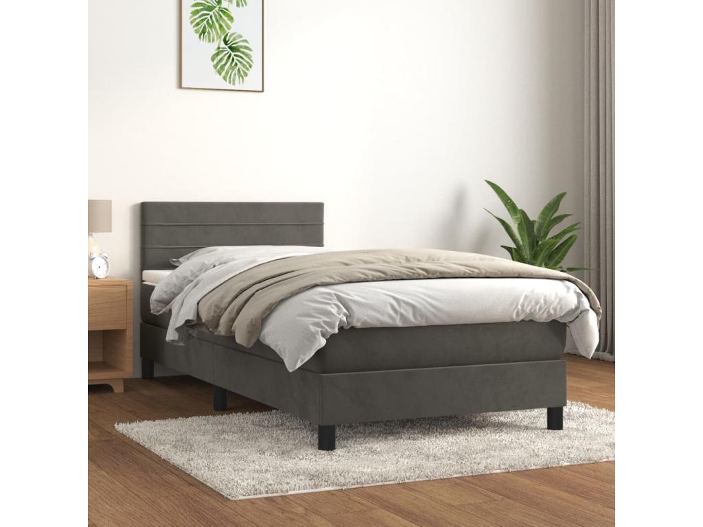 Upholstered bed base and mattress, Dark Grey, 90x200 cm, Velvet, VVEL40751