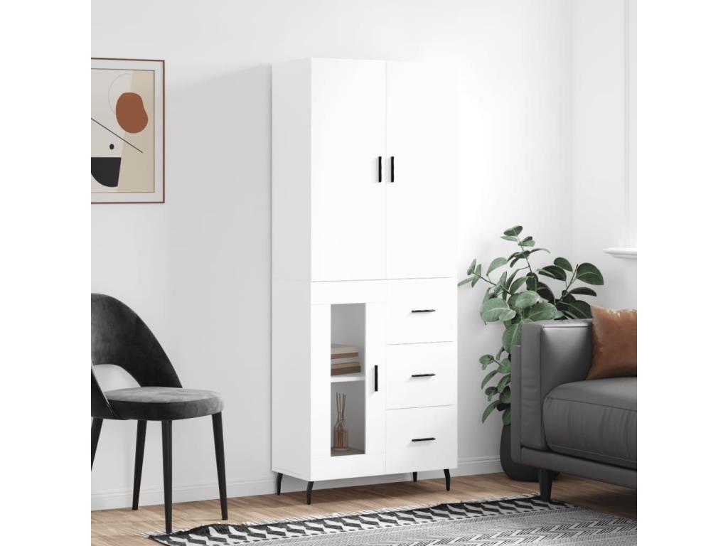 White Highboard 69.5x34x180 cm Engineered Wood OLYE08619