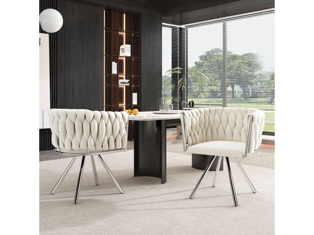 Swivel chair, makeup chair, dining chair, leisure swivel chair, four metal support legs, beige/silver, 4 pieces, YIQZ94977