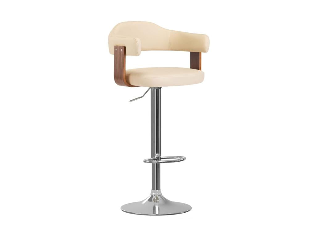 2-piece bar stools, cream, bent wood and faux leather, VAPO72398