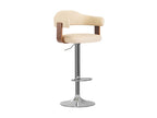 2-piece bar stools, cream, bent wood and faux leather, VAPO72398