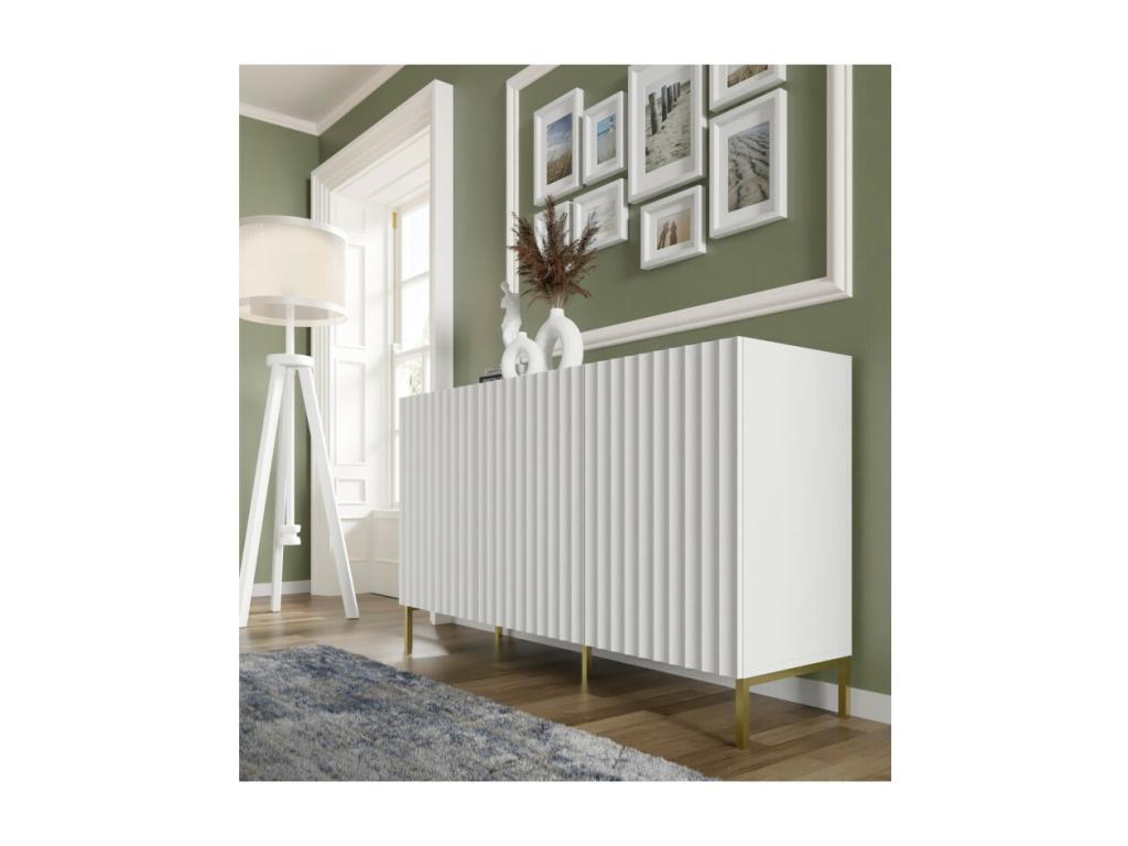 Nobellea 3-door chest of drawers with gold frame - Matte white - W 150 cm NMDS59010