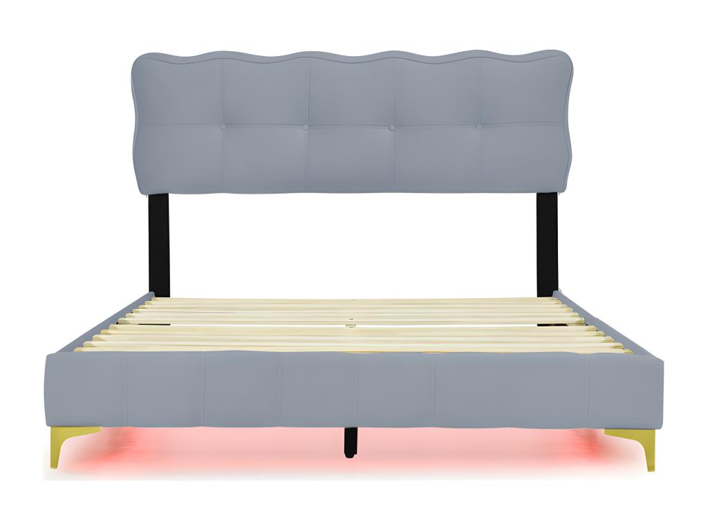 140x200cm velvet bed - with LED lighting and slatted base by Dekonao - Grey DLJK94842