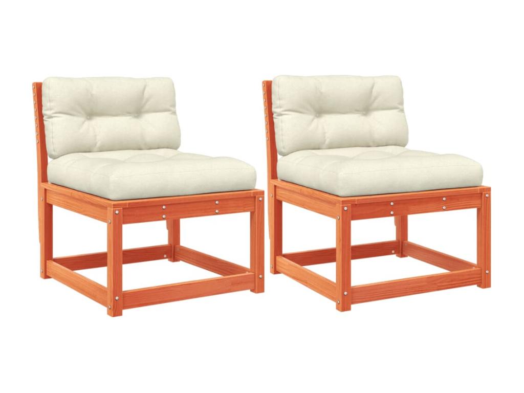 Garden sofas and cushions, 2 pieces, brown wax finish, solid pine wood, LWGO21741