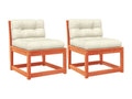 Garden sofas and cushions, 2 pieces, brown wax finish, solid pine wood, LWGO21741