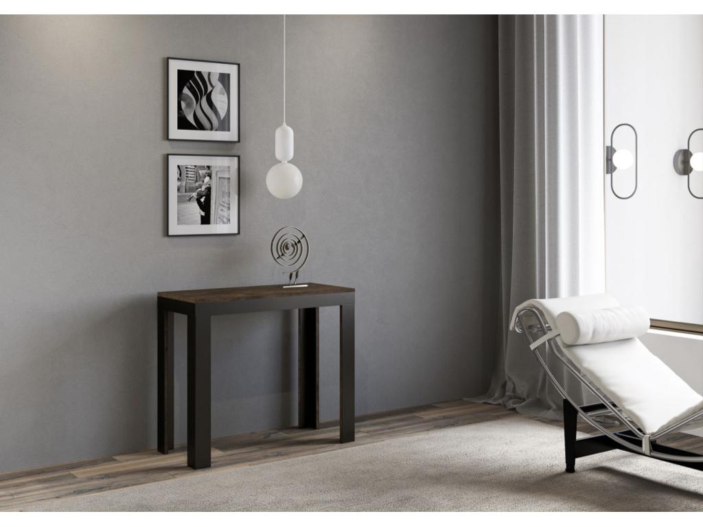 Dekonao Evolution extendable wooden console table with 4 wooden and steel legs, anthracite - Brown - 4-leg support - 5 extension leaves IVNA59087