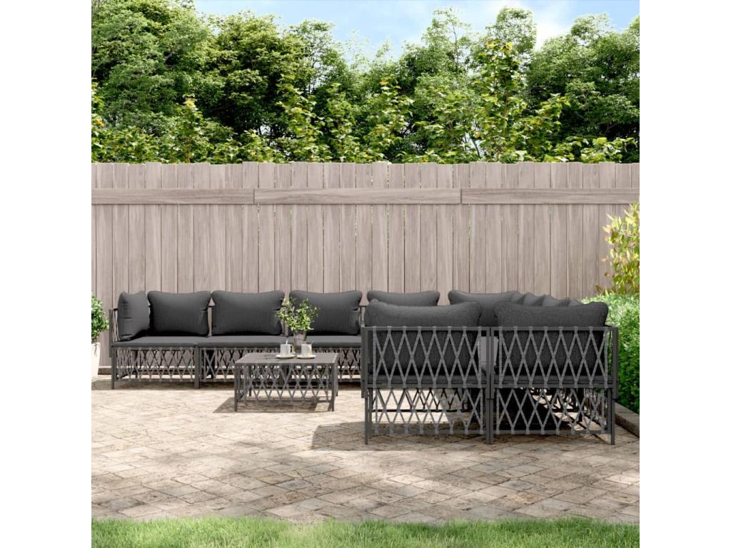 Garden furniture set with cushions, 9 pieces, anthracite steel, NGDS75908
