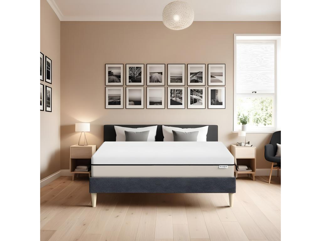 Adult bed set 160x200 cm in grey velvet with hybrid mattress featuring pocket springs and memory foam - Nobellea TCAA05217