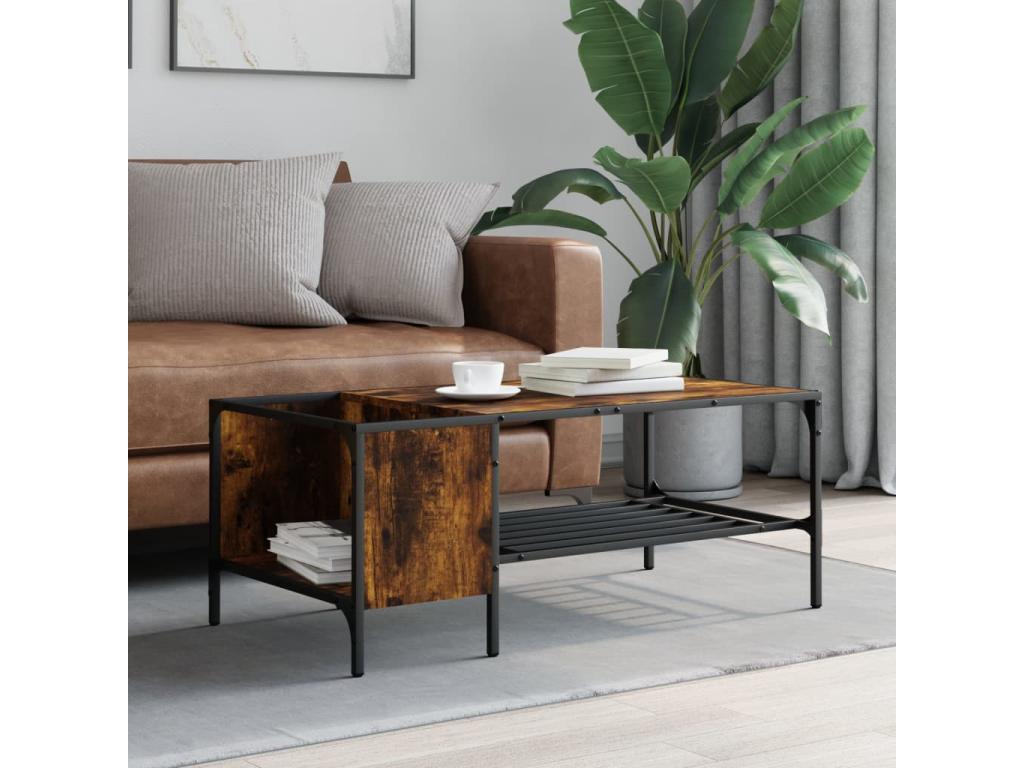 Coffee table with smoked oak base, 100x51x40cm, engineered wood THQV72313