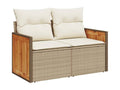 Garden furniture set with cushions, 12 pieces, beige woven resin, ALRA87100