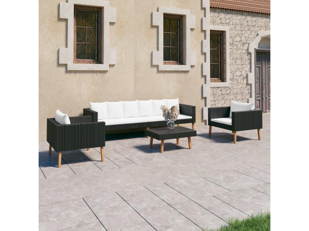 4-piece garden furniture set with cushions, black woven resin, YSFW98184