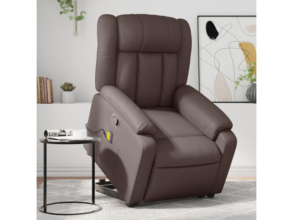 Brown Faux Leather Reclining Massage Chair OJUG81936