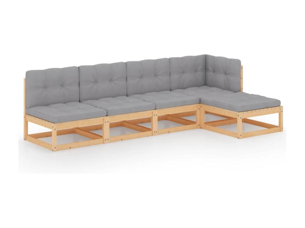5-piece garden furniture set with cushions, solid pine wood, UHSD82086
