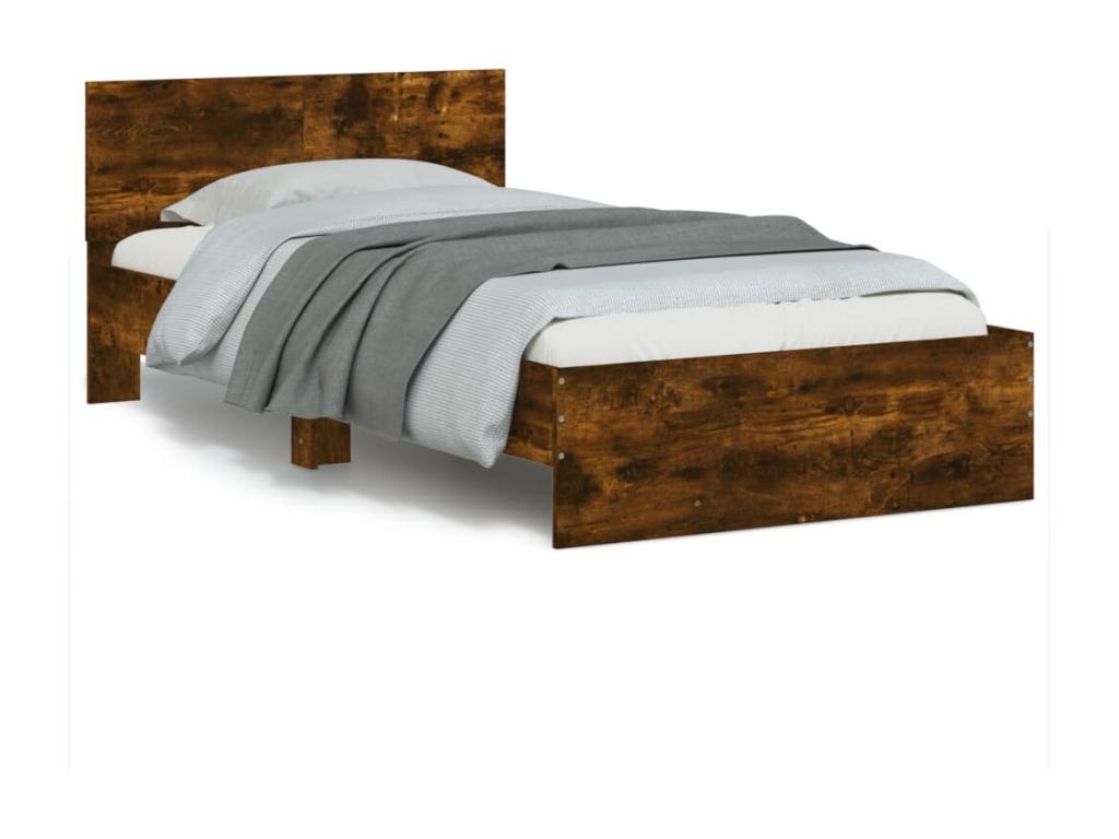 Bed frame with headboard in smoked oak, 100x200 cm, TBCJ99114