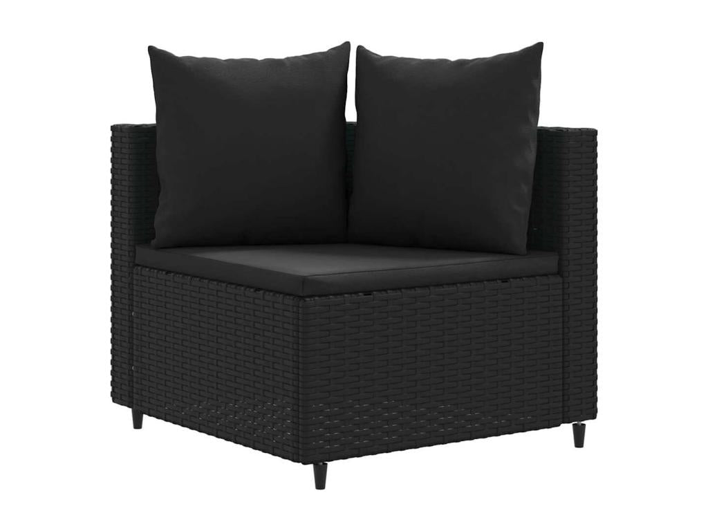 5-piece garden furniture set with cushions, black woven resin TTDT09570