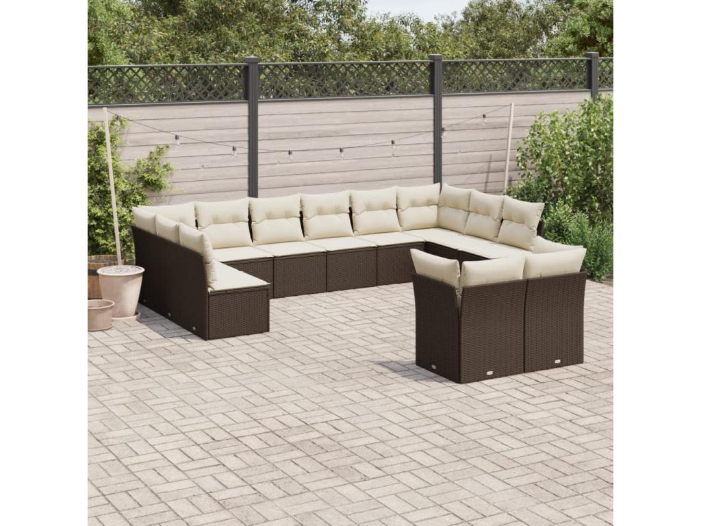 Garden furniture set with cushions, 12 pieces, brown woven resin SRCR35403