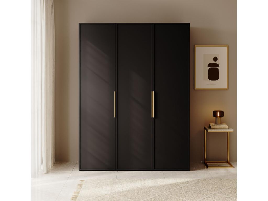 3-door wardrobe with long hanging rail and drawers - 150 cm - black - Dekonao RKIB43498