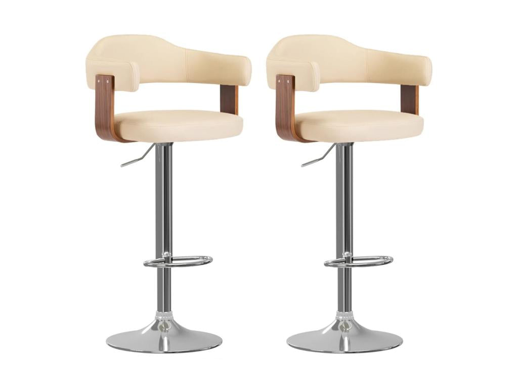 2-piece bar stools, cream, bent wood and faux leather, VAPO72398