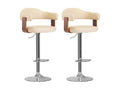 2-piece bar stools, cream, bent wood and faux leather, VAPO72398
