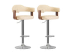 2-piece bar stools, cream, bent wood and faux leather, VAPO72398